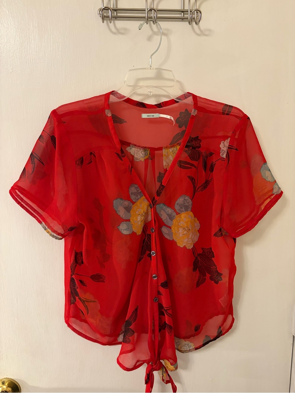 Kimchi Blue Red Floral Sheer Blouse